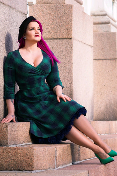 EU Stock-Katherine Green Tartan Swing Dress