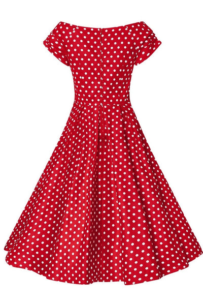 EU STOCK Lily Red Polka Off Shoulder Swing Dress