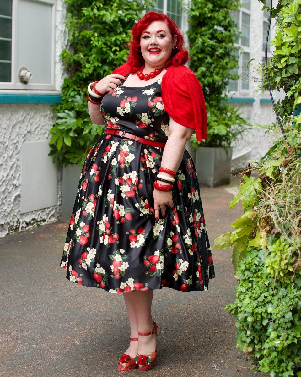 Women's Black Strawberry Swing Dress 
