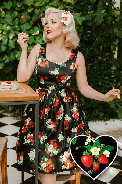 Women's Black Strawberry Swing Dress 