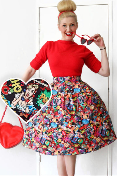 Women's Box Pleat Pop Art Skirt