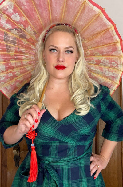 EU Stock-Katherine Green Tartan Swing Dress