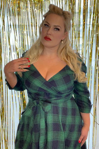EU Stock-Katherine Green Tartan Swing Dress
