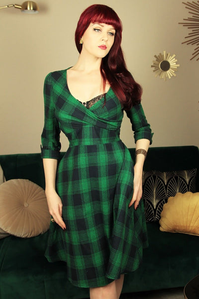EU Stock-Katherine Green Tartan Swing Dress