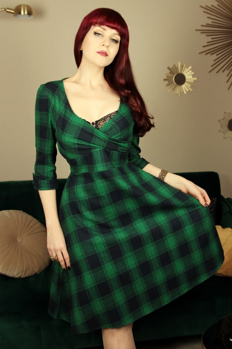 EU Stock-Katherine Green Tartan Swing Dress