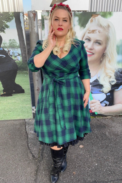 EU Stock-Katherine Green Tartan Swing Dress