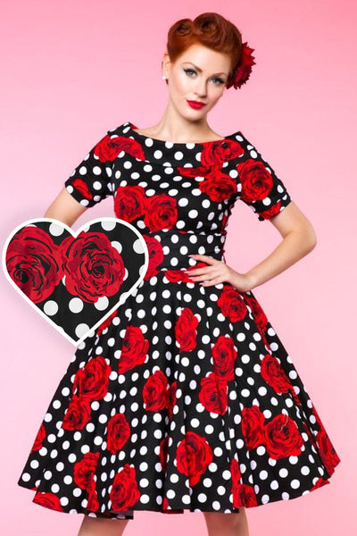 Women's Polka & Roses Swing Dress