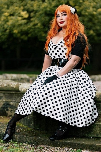 Lily Off The Shoulder Polka Dot Evening Dress White & Black