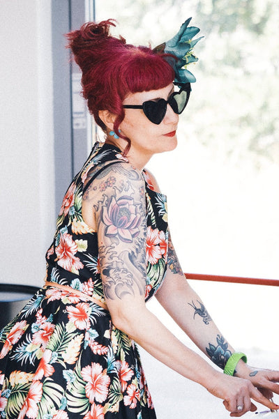 PRE ORDER Annie Retro Floral Swing Dress in Black Orchid
