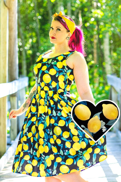 Women's Vintage Inspired Black Lemon Dress
