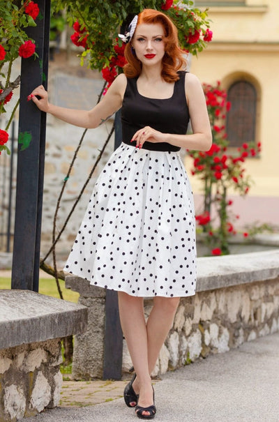 Women's White Black Polka Dot Swing Dress 
