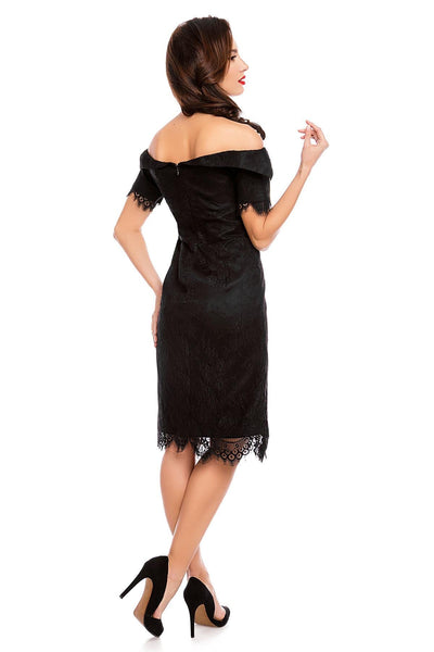 Monroe Off Shoulder Floral Lace Dress in Black