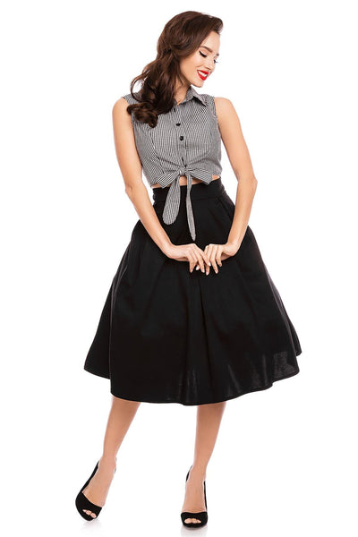 Clementine Checked Cropped Tie Button Top in Black-White