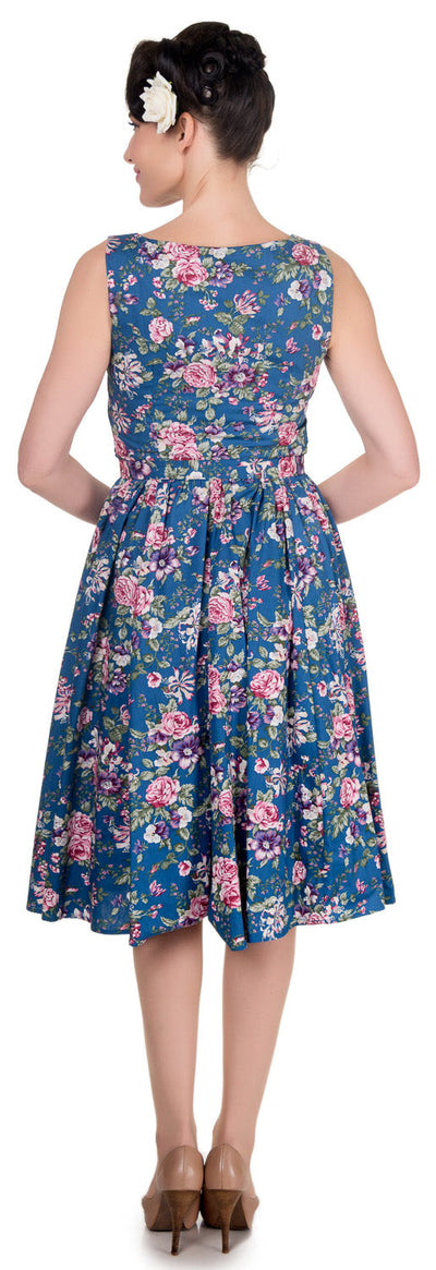Hyacinth 50s Style Swing Dress in Blue