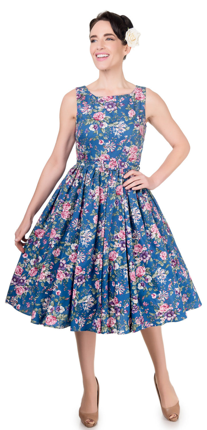 Hyacinth 50s Style Swing Dress in Blue