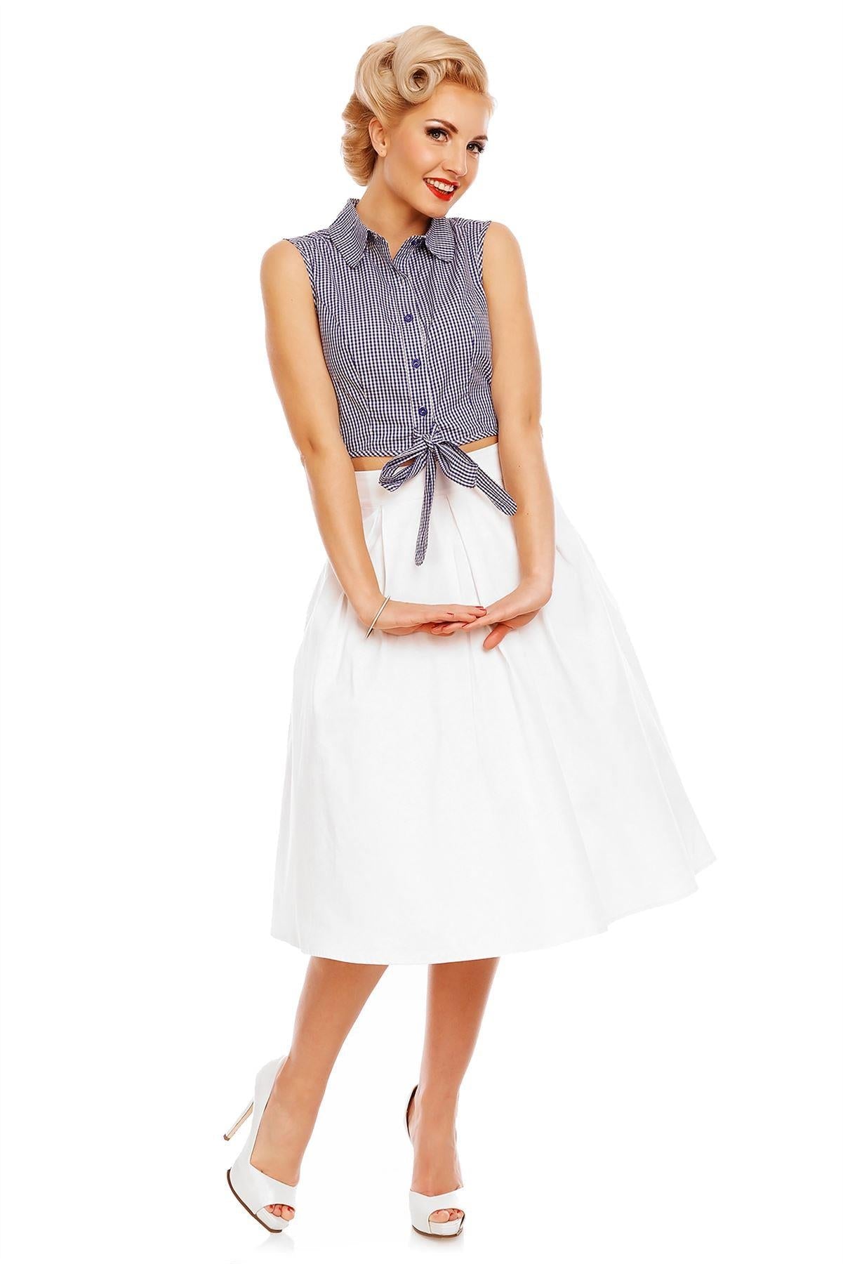 Clementine Cropped Gingham Tie Front Blouse in Blue-White