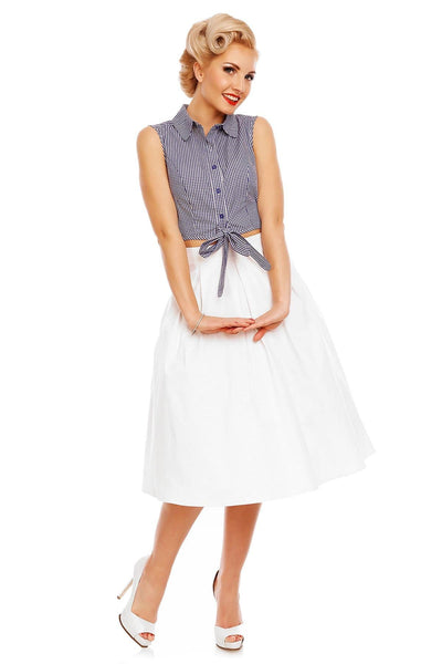 Clementine Cropped Gingham Tie Front Blouse in Blue-White