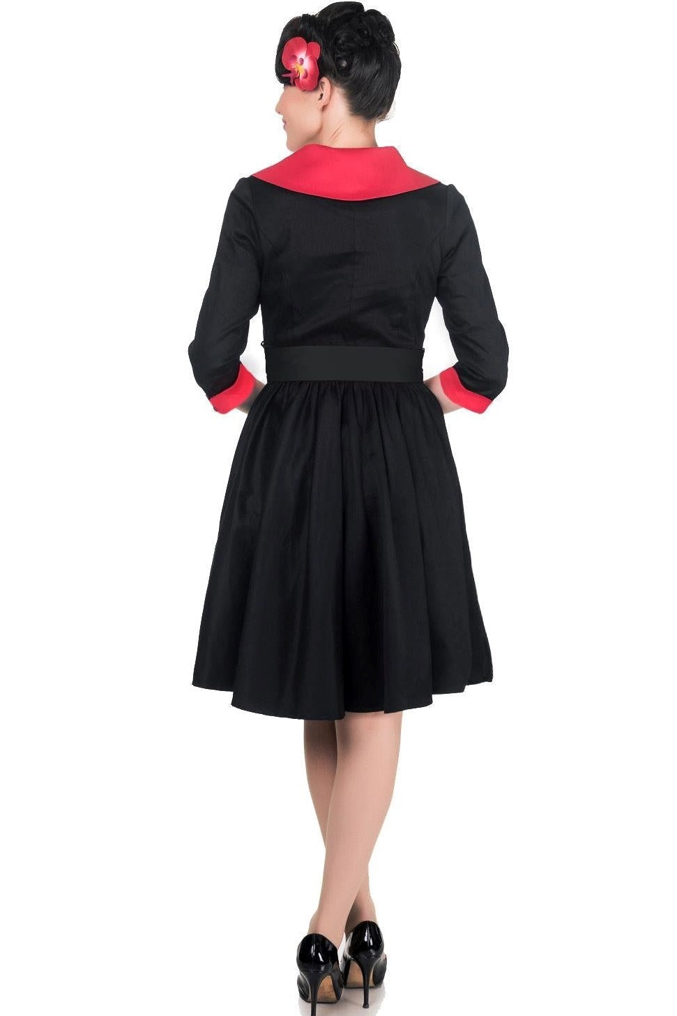 Tiffany ? Sleeve Wrap Over 50?s Dress in Black/Red