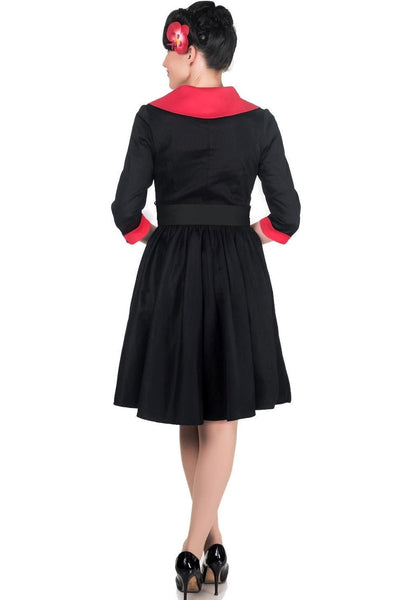 Tiffany ? Sleeve Wrap Over 50?s Dress in Black/Red
