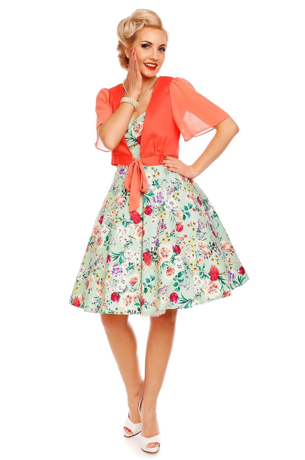 Natalie Retro Floral Swing Dress in Green Floral