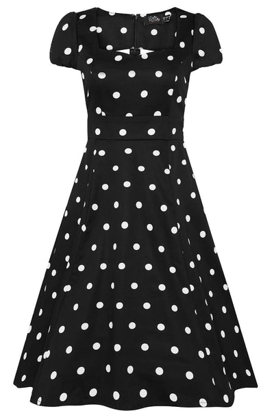 Claudia Flirty Fifties Style Polka Dot Dress In Black & White