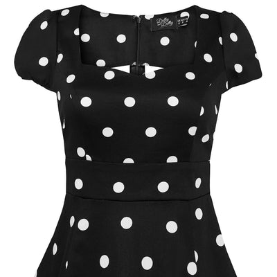 Claudia Flirty Fifties Style Polka Dot Dress In Black & White