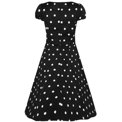 Claudia Flirty Fifties Style Polka Dot Dress In Black & White