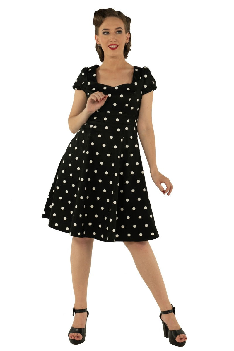 Claudia Flirty Fifties Style Polka Dot Dress In Black & White
