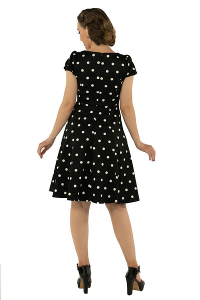 Claudia Flirty Fifties Style Polka Dot Dress In Black & White