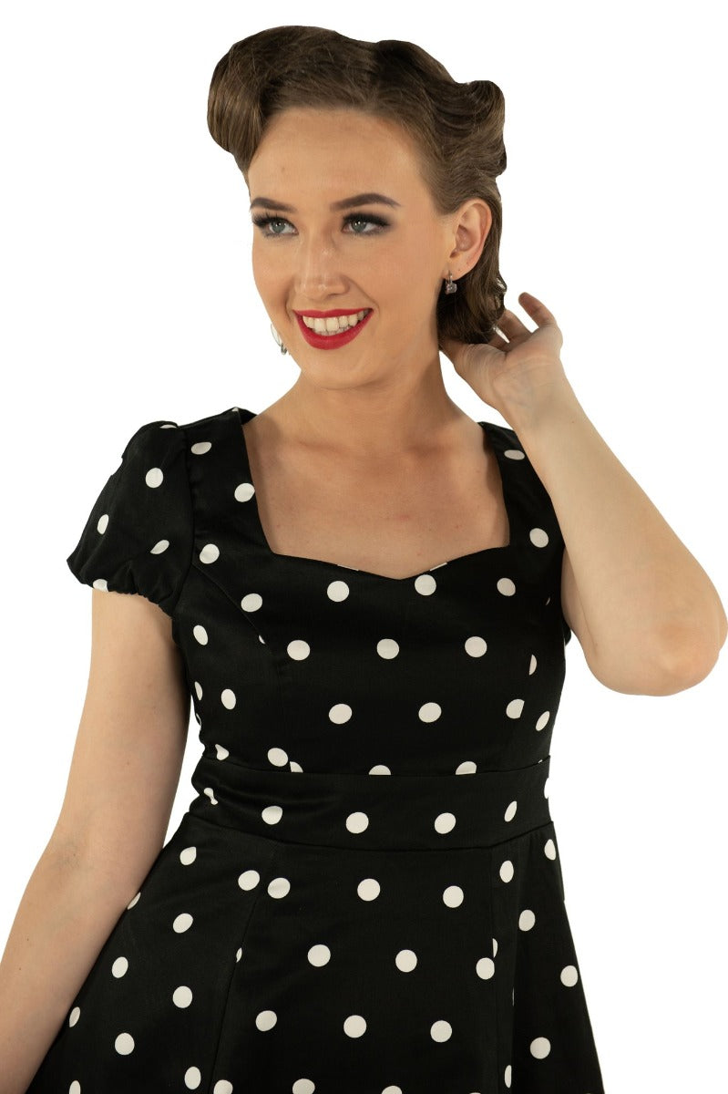 Claudia Flirty Fifties Style Polka Dot Dress In Black & White
