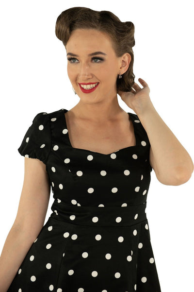 Claudia Flirty Fifties Style Polka Dot Dress In Black & White