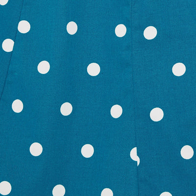 Claudia Fifties Style Flared Polka Dot Dress Peacock Blue-White