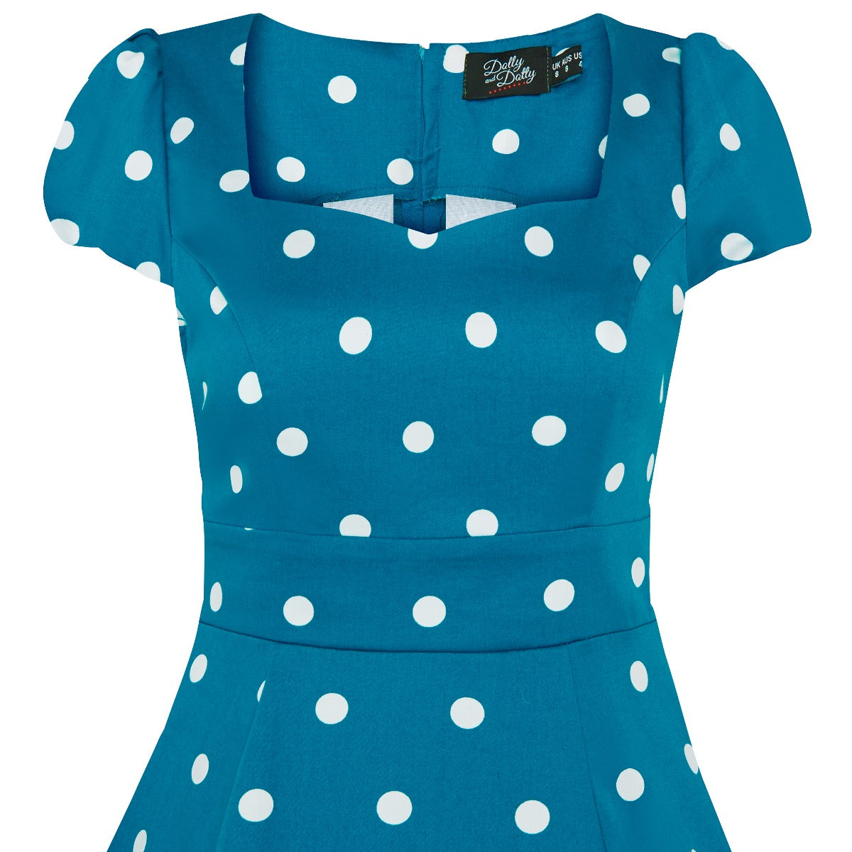 Claudia Fifties Style Flared Polka Dot Dress Peacock Blue-White