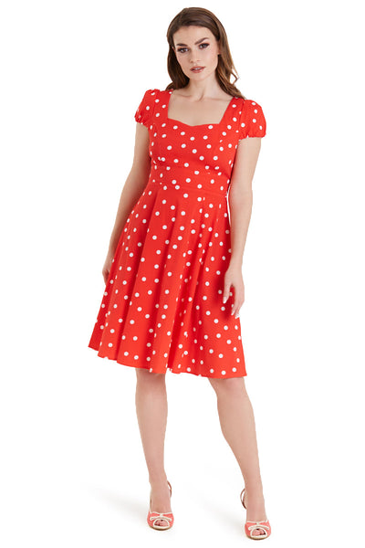 Claudia Flirty Fifties Style Polka Dot Dress In Red/White