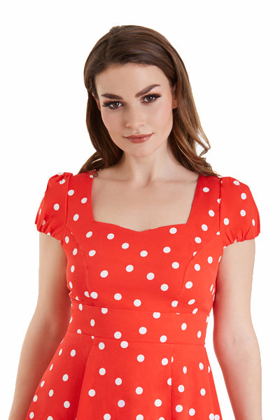 Claudia Flirty Fifties Style Polka Dot Dress In Red/White