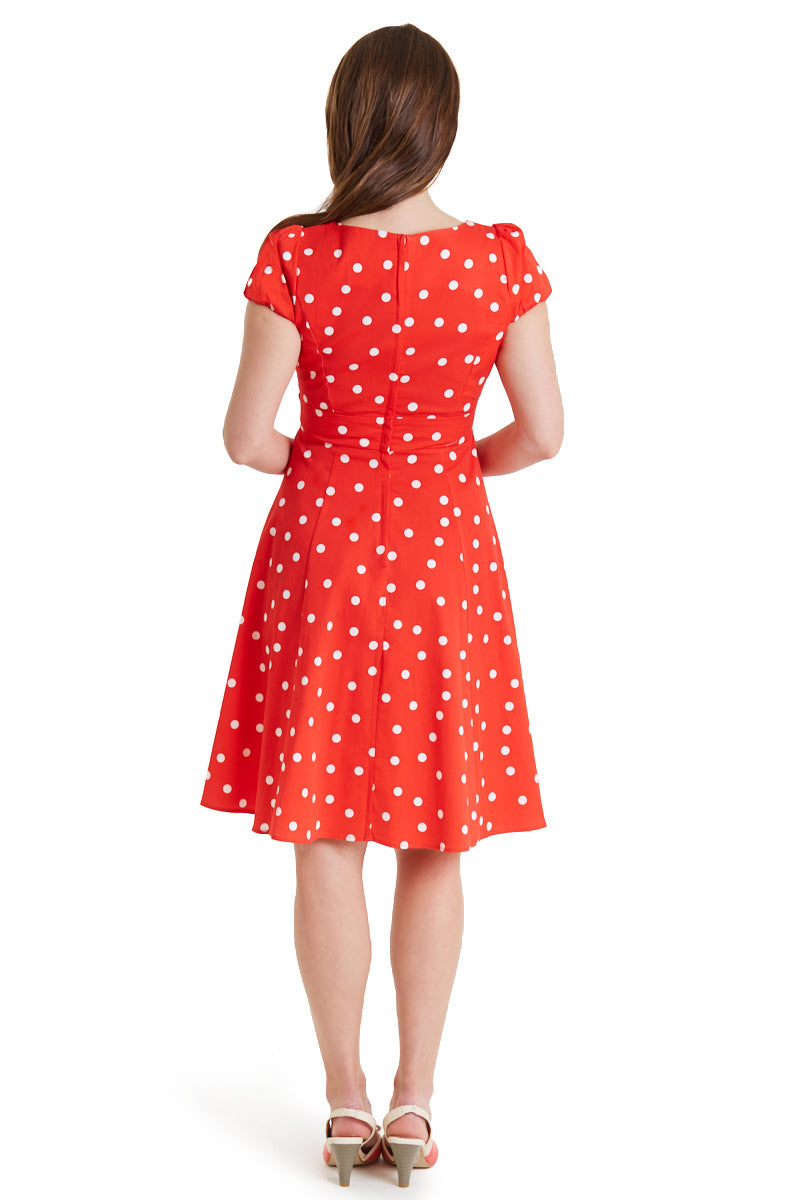 Claudia Flirty Fifties Style Polka Dot Dress In Red/White