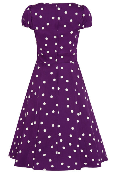 Claudia Flirty Fifties Style Polka Dot Dress In Purple-White