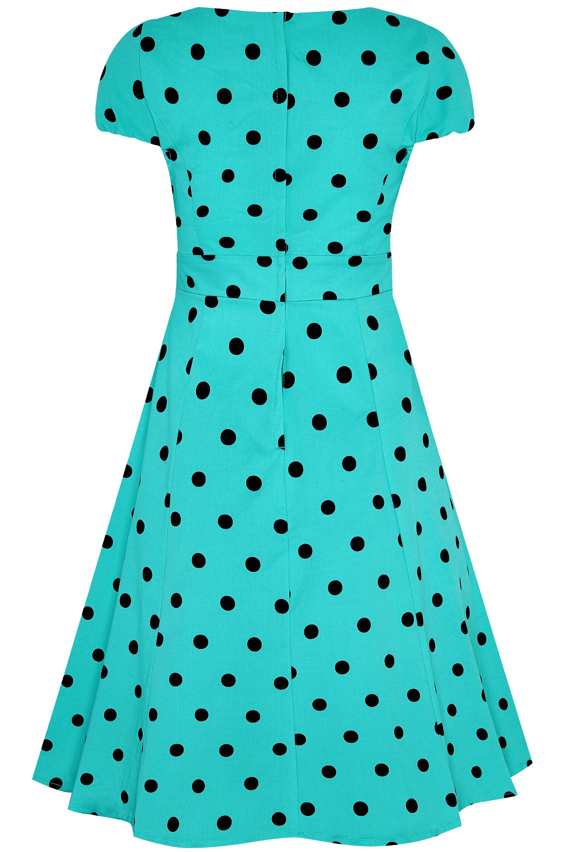 Claudia Flirty Fifties Style Polka Dot Dress In Bright Turquoise/Black