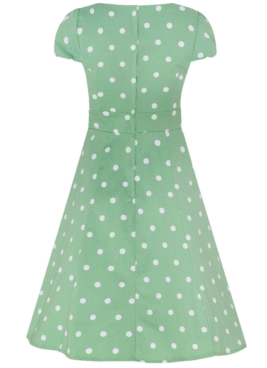 Claudia Classic Fifties Style Dress Pale Green and Polka Dots