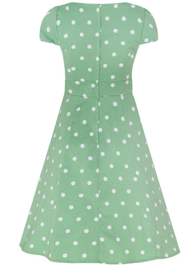 Claudia Classic Fifties Style Dress Pale Green and Polka Dots