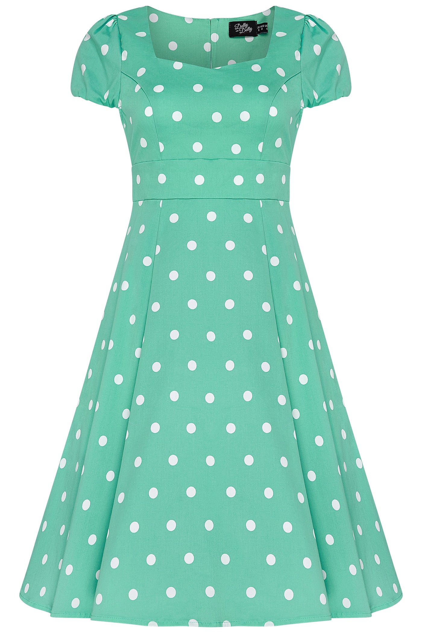 Claudia Flirty Fifties Style Polka Dot Dress In Mint/White