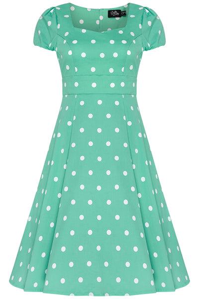 Claudia Flirty Fifties Style Polka Dot Dress In Mint/White