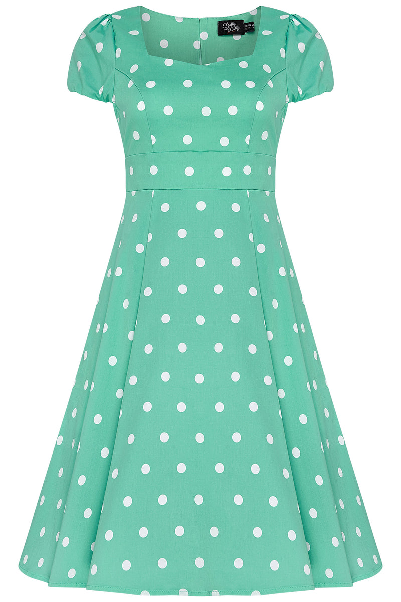 Claudia Flirty Fifties Style Polka Dot Dress In Mint/White