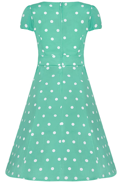 Claudia Flirty Fifties Style Polka Dot Dress In Mint/White
