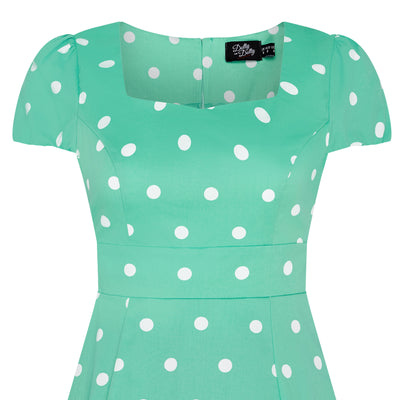 Claudia Flirty Fifties Style Polka Dot Dress In Mint/White