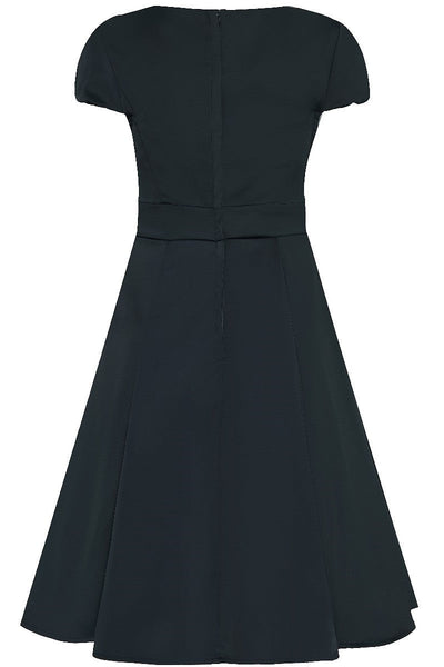 Claudia Flirty Fifties Style Premium Satin Dress In Plain Black