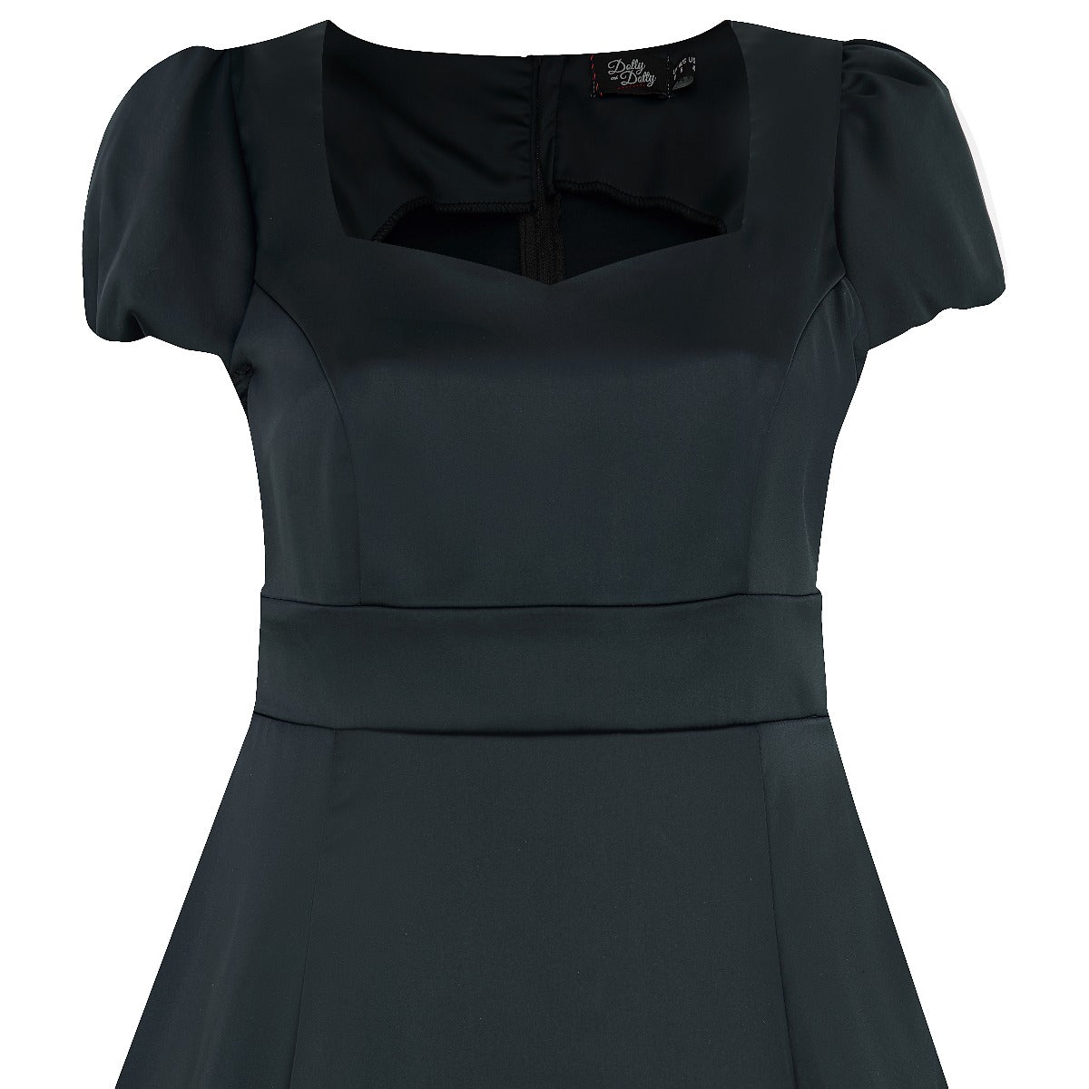 Claudia Flirty Fifties Style Premium Satin Dress In Plain Black
