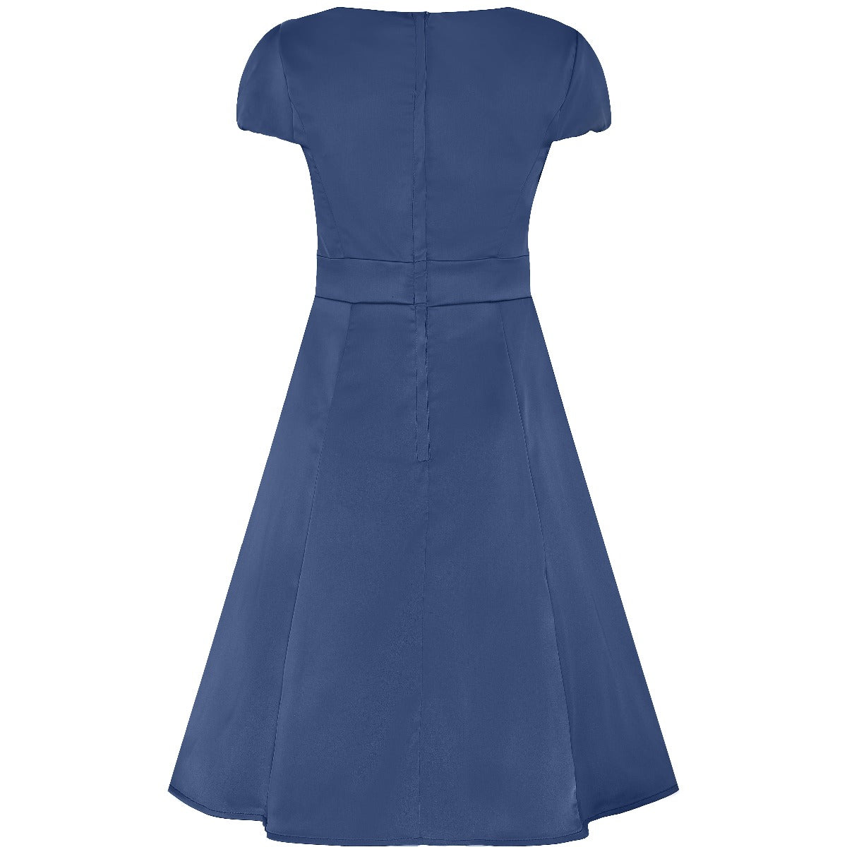 Claudia Flirty Fifties Style Premium Satin Dress In Plain Navy