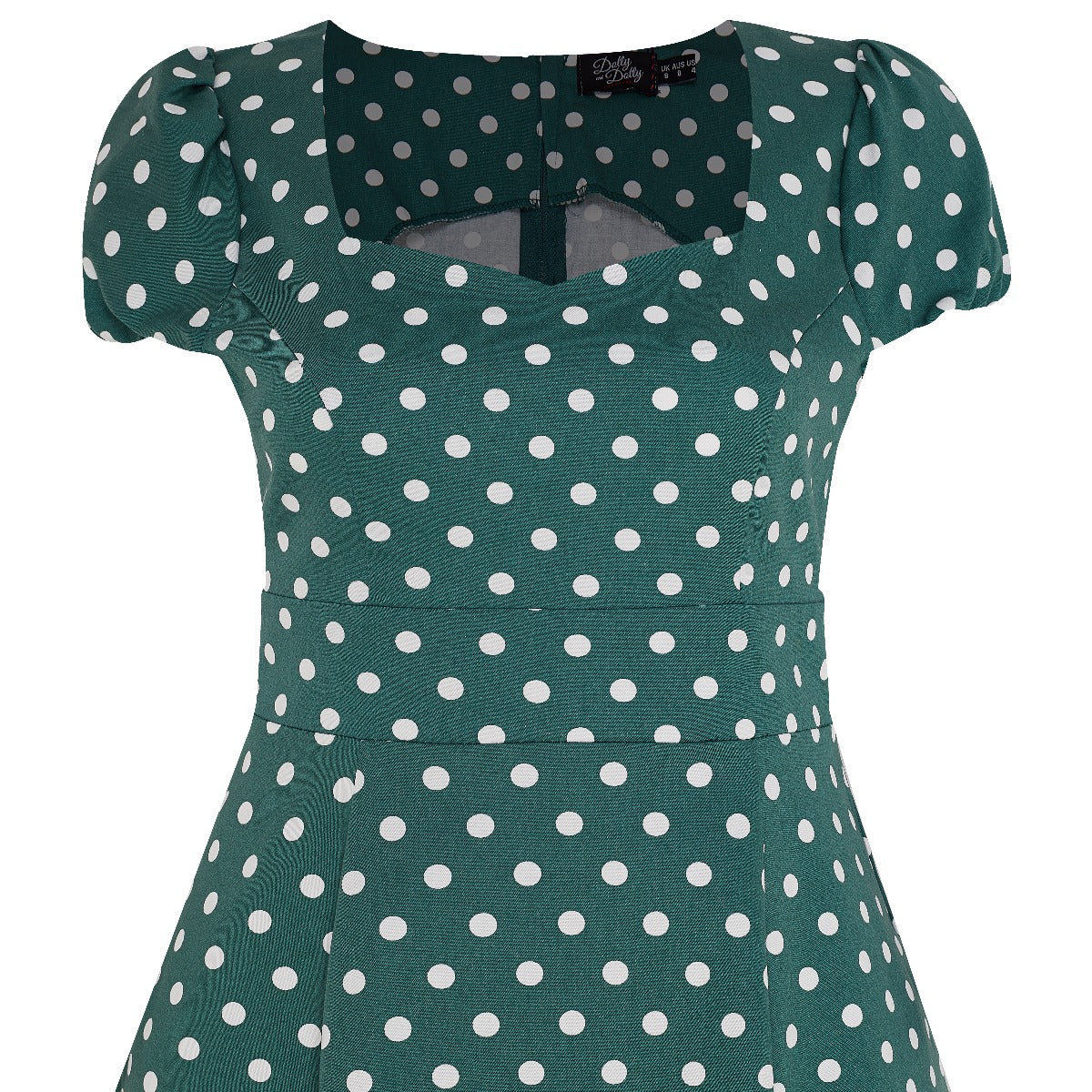 Claudia Fifties Style Dress - Smoke Pine Green & White Polka Dots
