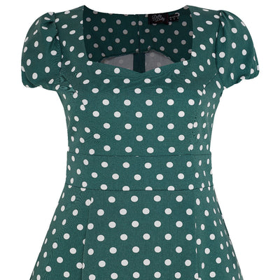 Claudia Fifties Style Dress - Smoke Pine Green & White Polka Dots